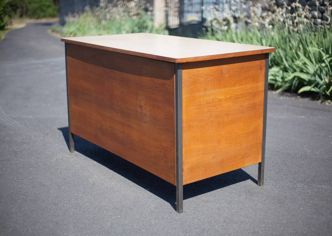 Wood and metal desk with Formica top, 50