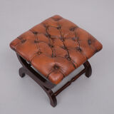 English country house style padded leather ottoman
