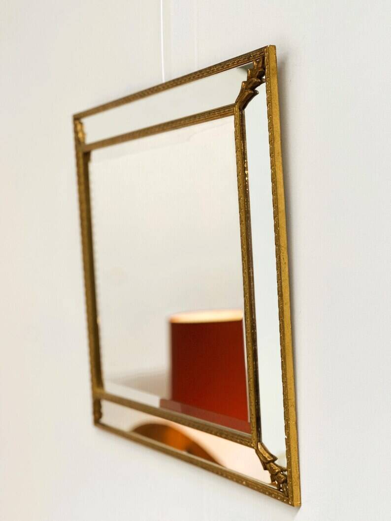 Vintage Wall Mirror in Gilded Brass with Leaf Details, 1980s