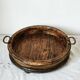 Large antique Italian wooden tray with brass handles.