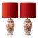 Pair of "Pijnacker" Imari Style Table Lamps from Royal Delft, Hand-Painted with Silk Shades