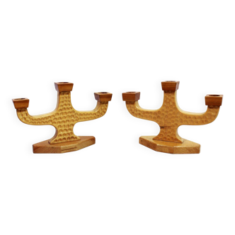 Pair of Anthroposophical Wooden Candlesticks from the 1950s