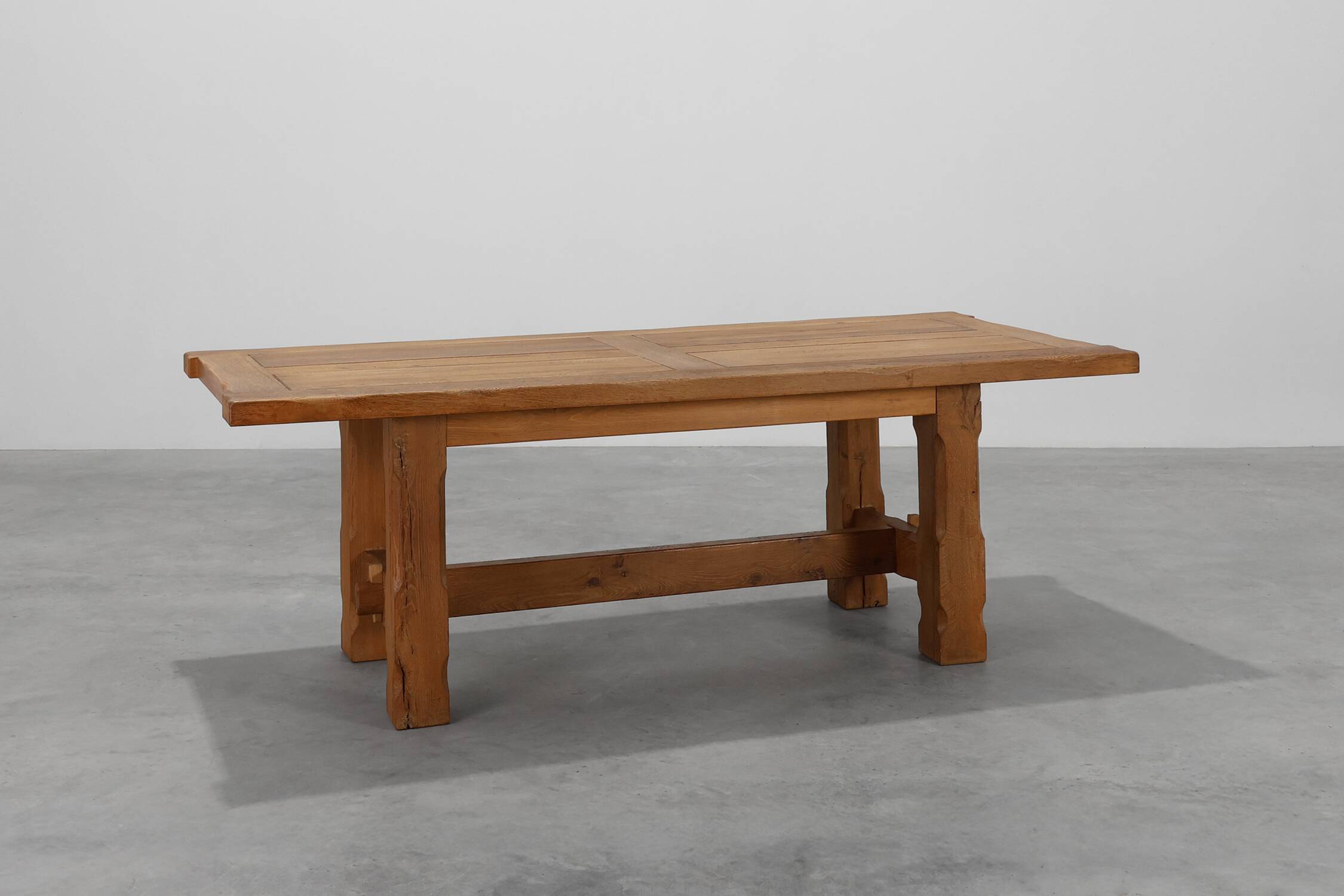 Brutalist Mid-century Oak Dining Table, Belgium 1960s