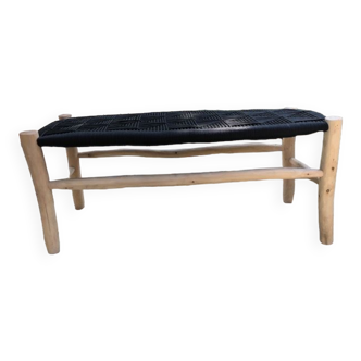 Wooden bench, black nylon weave