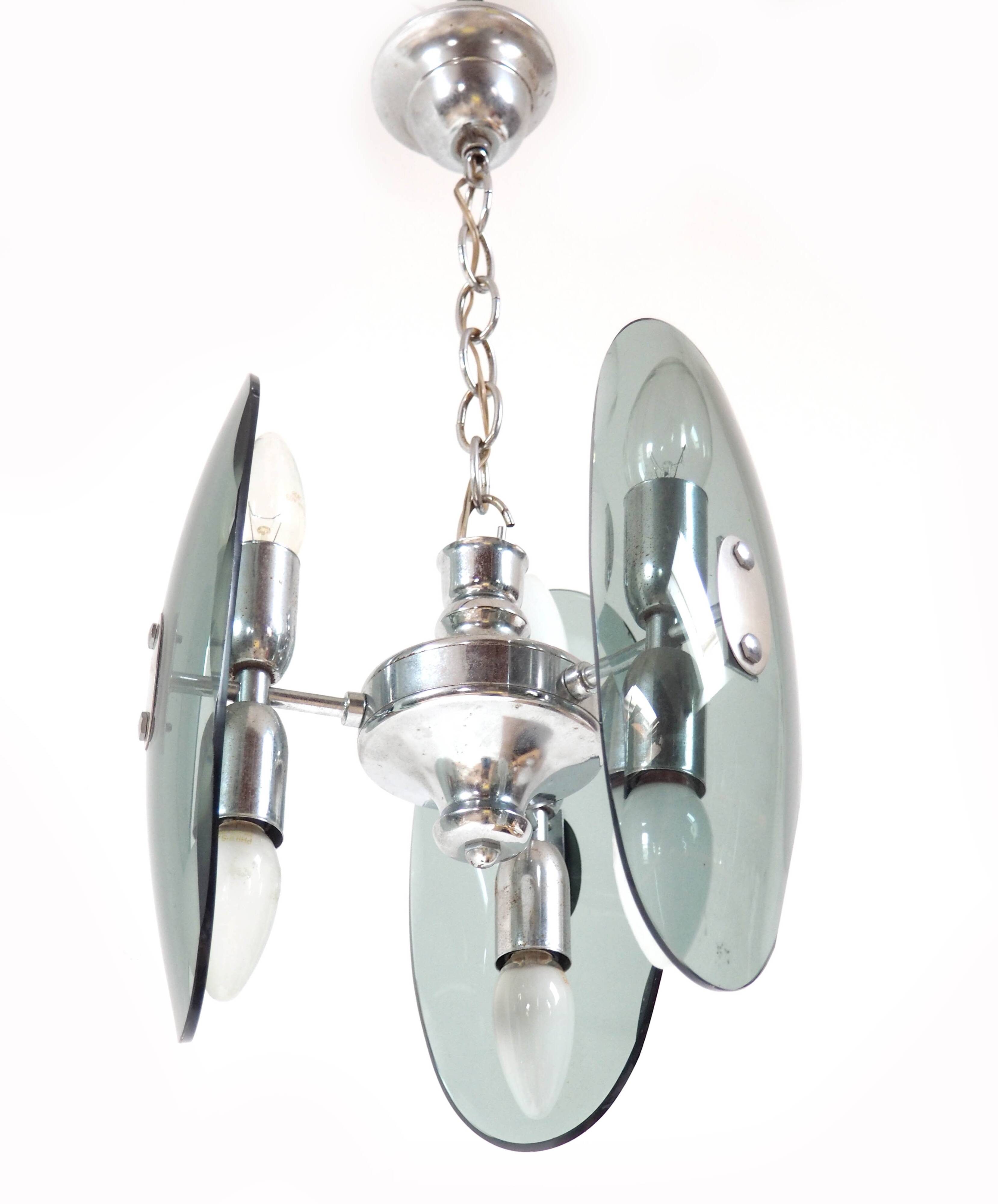 Chrome and smoked glass pendant light
