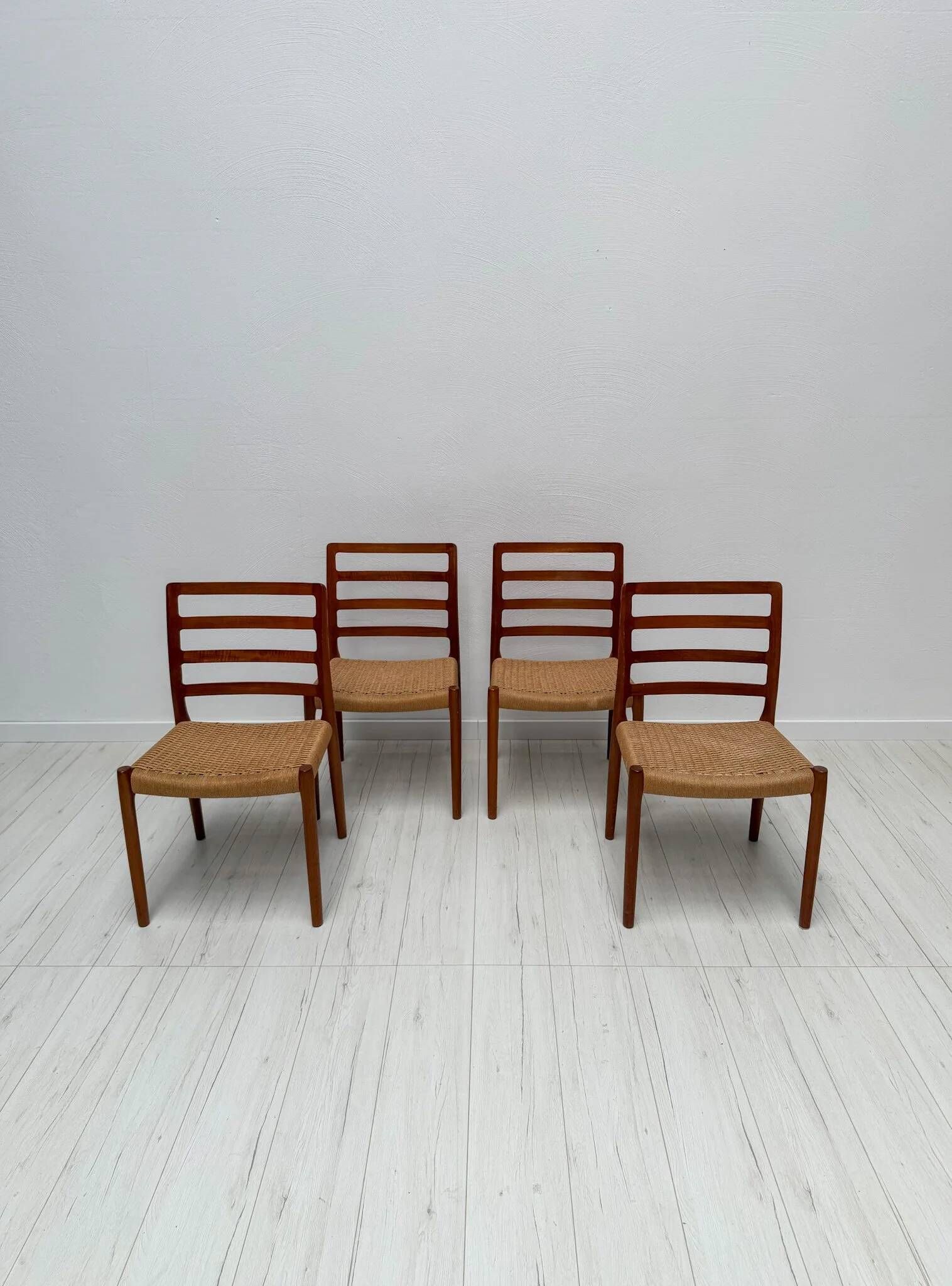 1970s set of 4 vintage Danish teak dining chairs no. 85 by Niels O. Møller