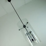 Glashuette Limburg pendant light in bubble glass and chrome lampshade 1970s