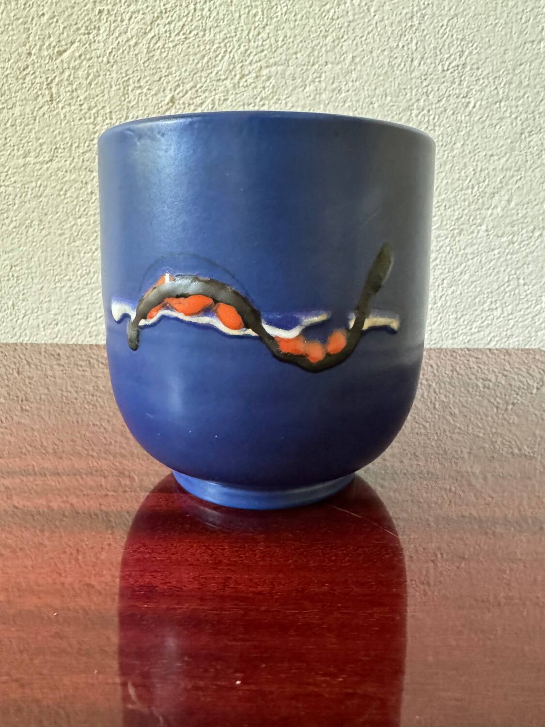 Blue ceramic flowerpot from the 60s