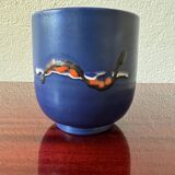 Blue ceramic flowerpot from the 60s