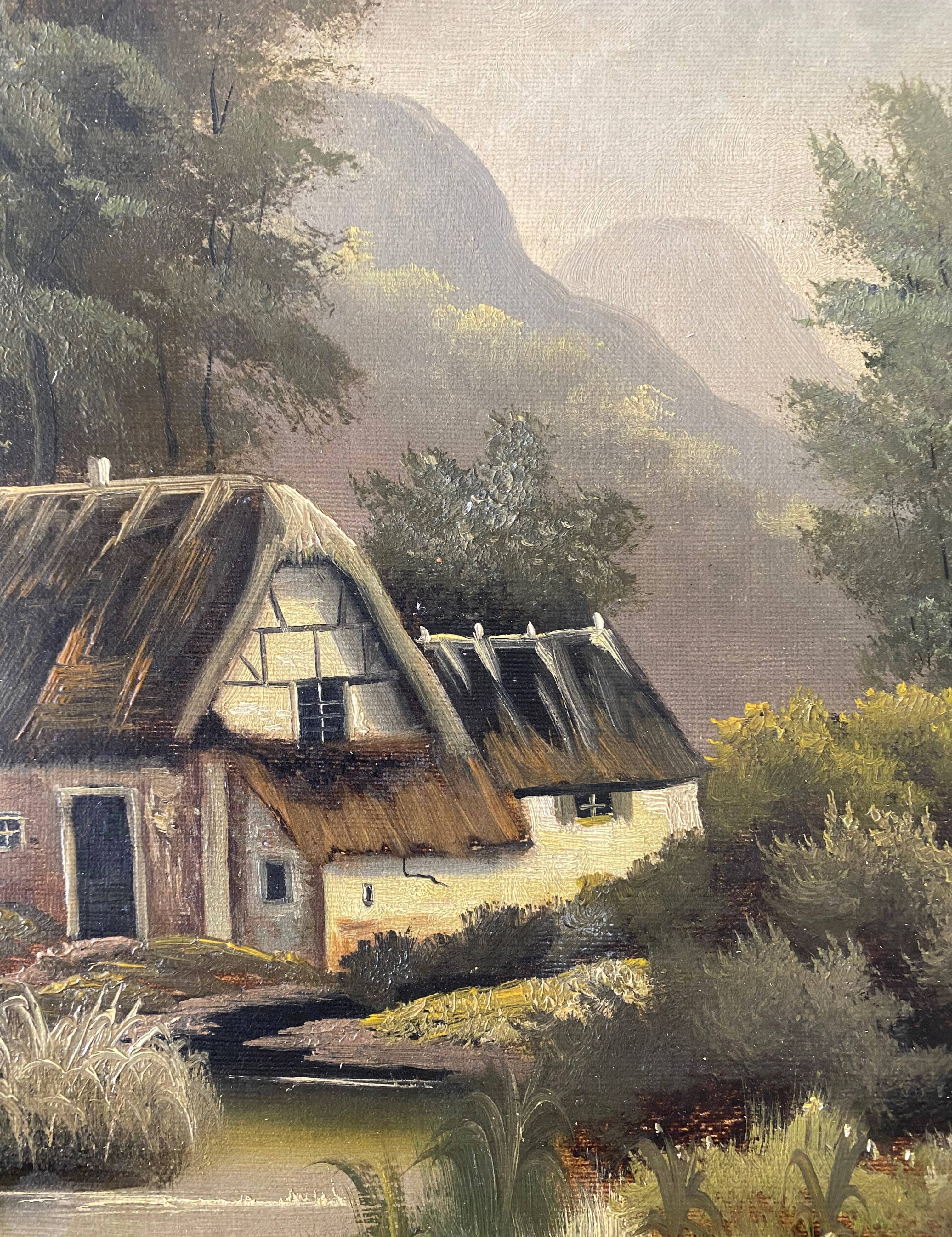 Table HST XIX° "The jewel of nature" Animated landscape Signed C. Lion + frame