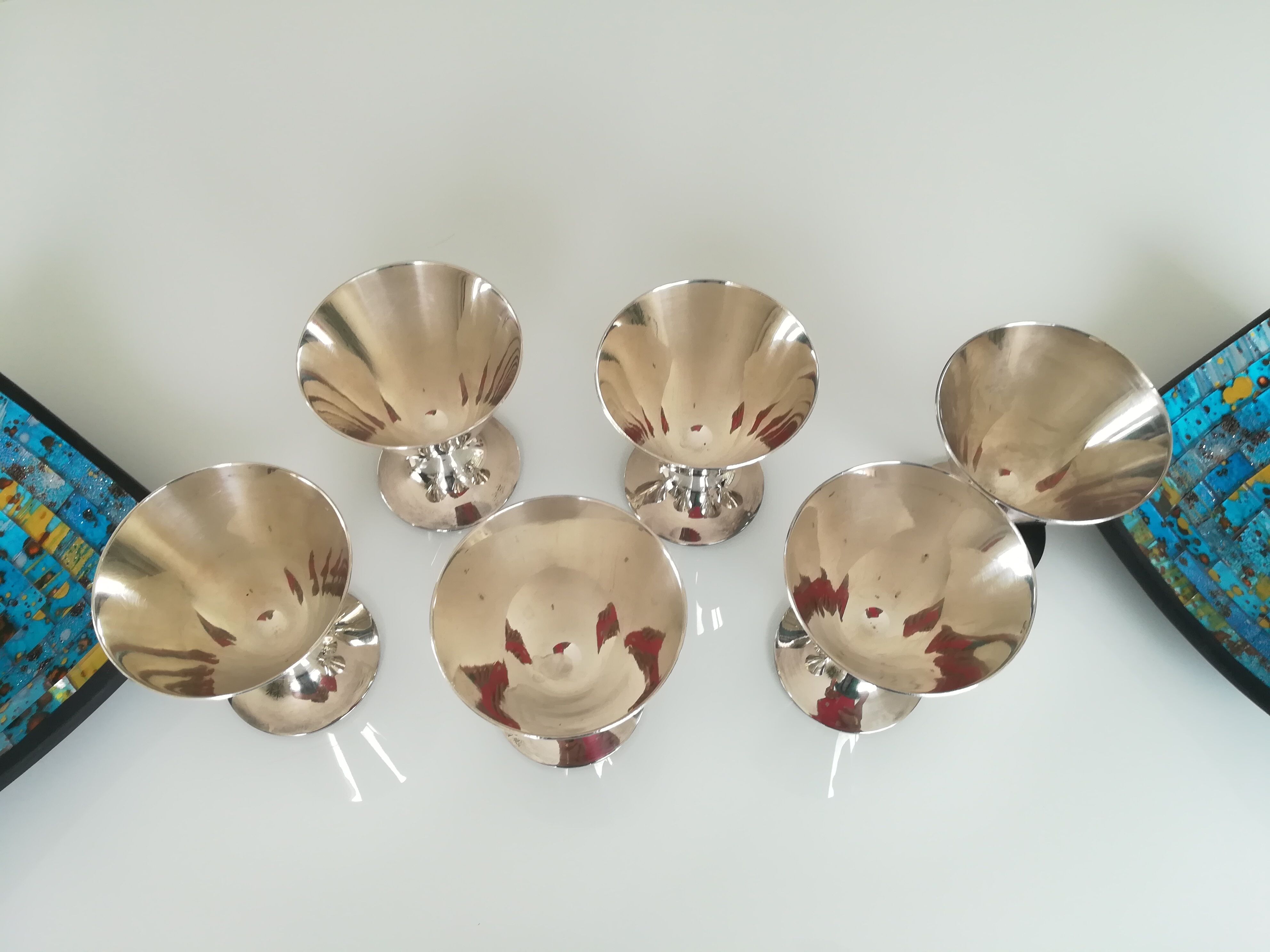 Christofle 6 silver metal wine glasses, design jean charles moreux 1940