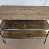 Textile workshop console in teak and wrought iron