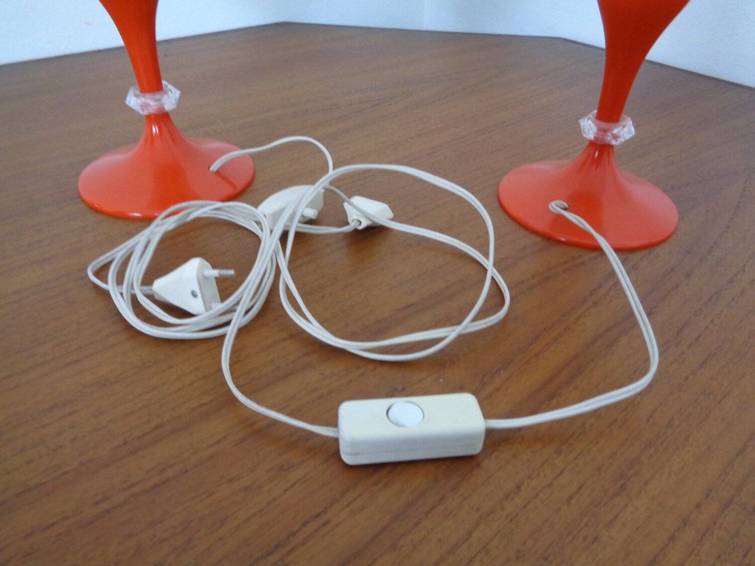 Glass and Plastic Tulip Bedside Lamps, 1970s, Set of 2