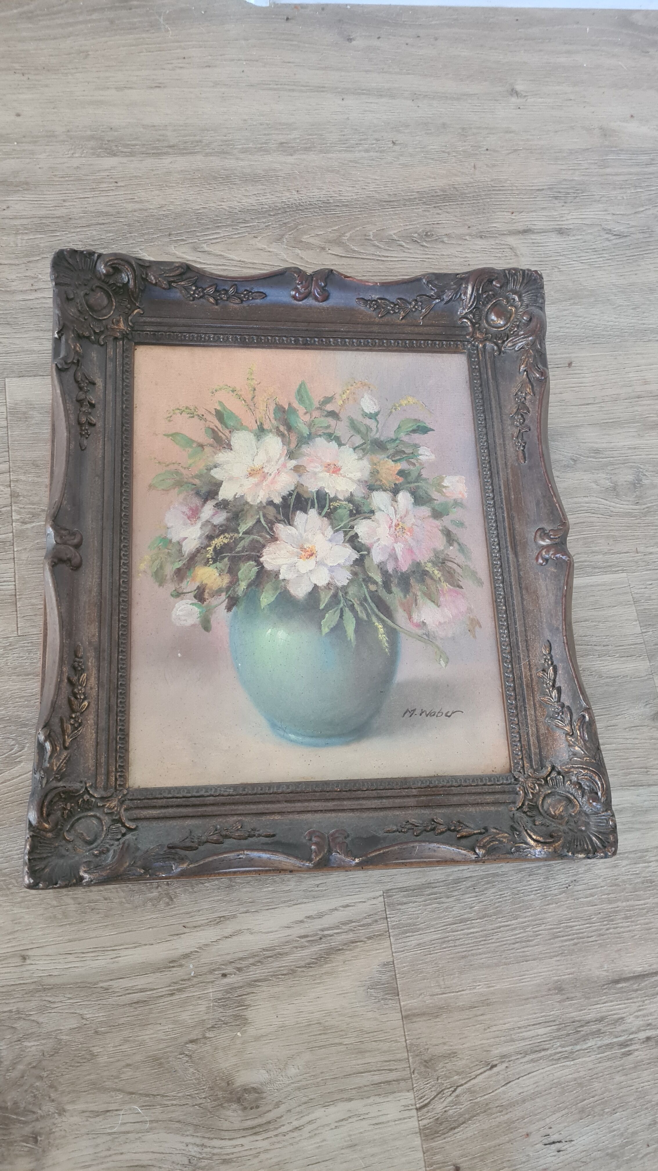 Old painting / oil painting by Mr. Weber (waber?) / flowers
