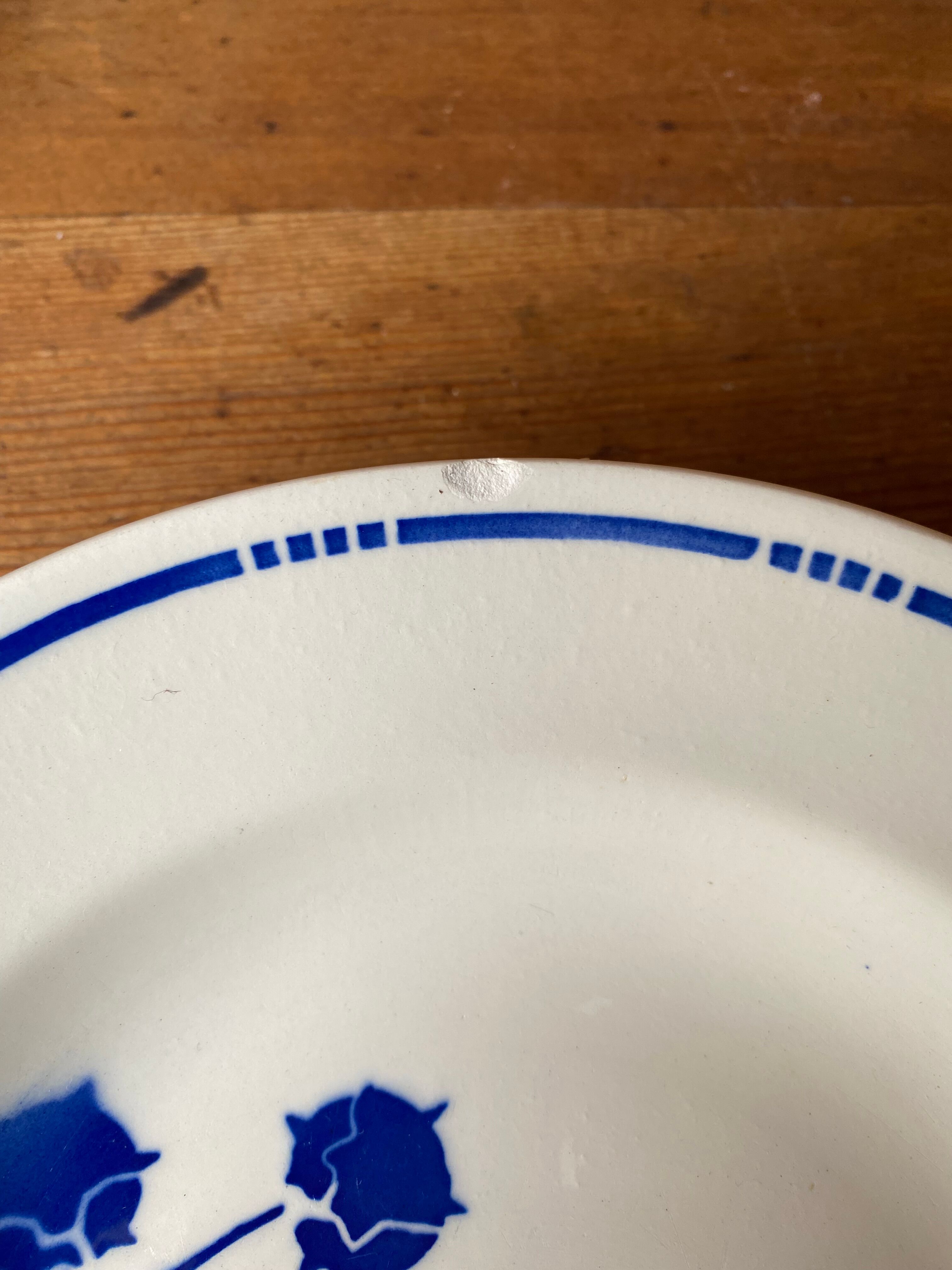 Set of 6 old hollow plates Badonvilleliers blue flower pattern