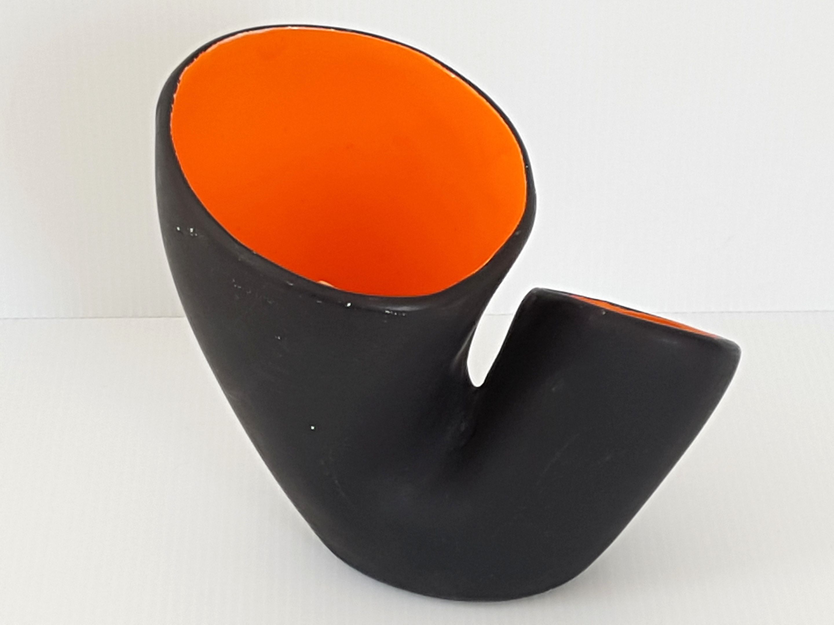 Black & orange vintage vase, 1950