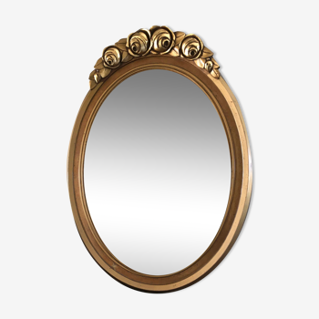 Miroir ovale bois doré sculpté