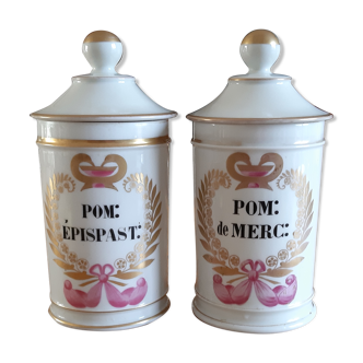 Paire de pots a pharmacie en porcelaine 19 ème de mehun