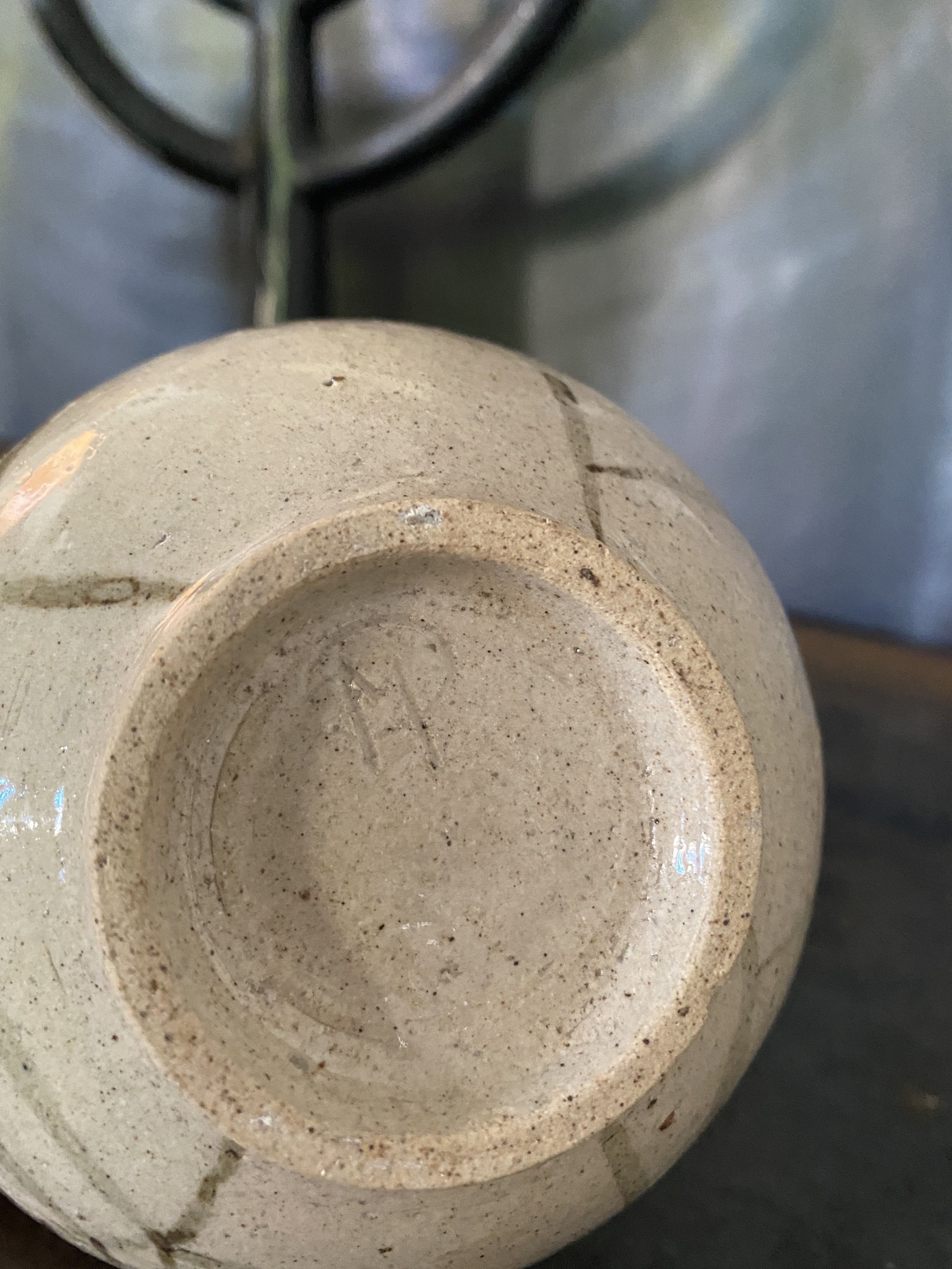 Vase ball ceramic vintage spider pattern signed mid century