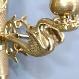 Large pair of Napoleonic gilt bronze empire style wall lights with three candles