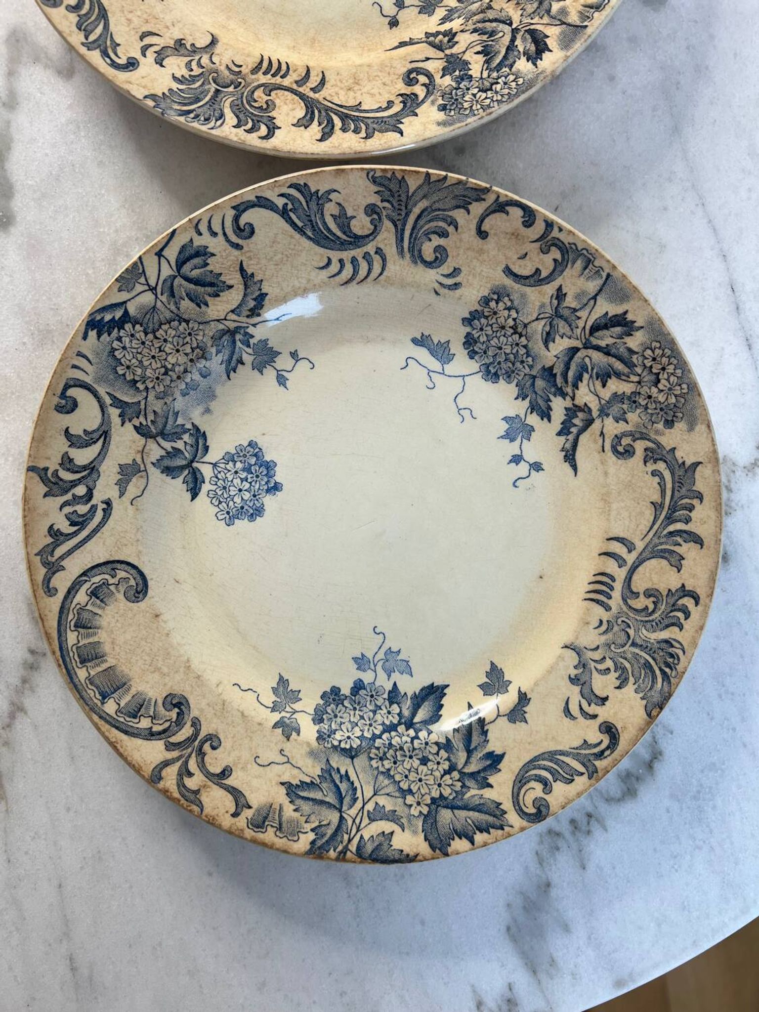2 assiettes plates terre de fer boule de neige St Amand