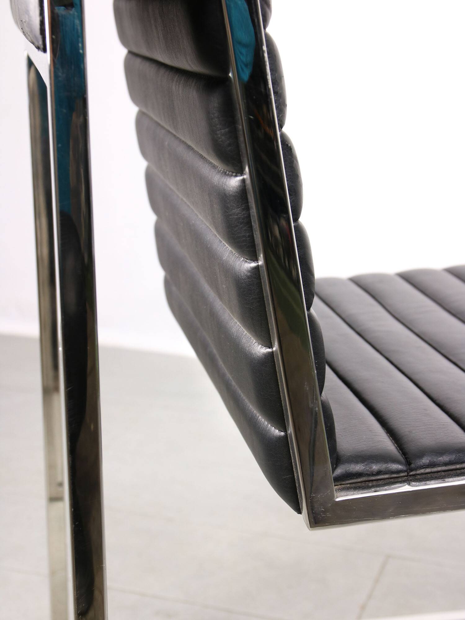 Vintage Bauhaus Black Chair in Chrome and Leatherette