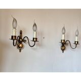 Paire d'appliques murales en laiton avec 2 feux, de style hollandais