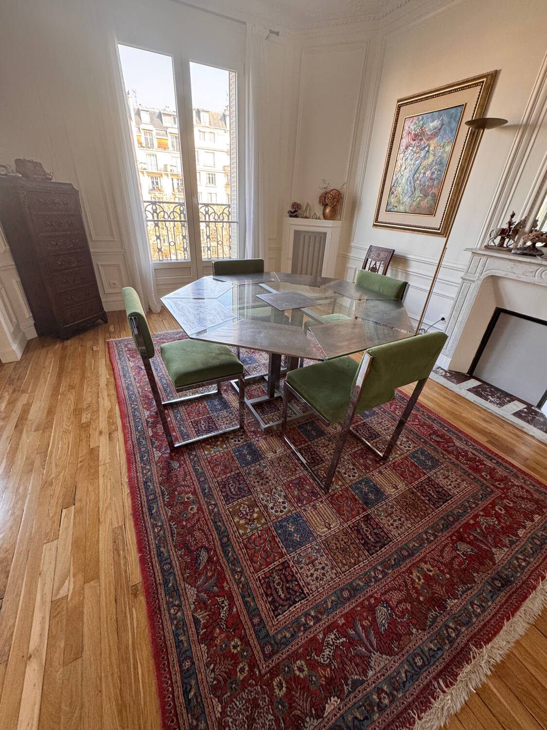 Vintage 1970s design table + 4 chairs || Unique piece