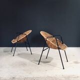 Mid-Century Modern Rattan Armchairs, France, 1950s, Set of 2