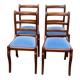 4 solid wood chairs with blue velvet suede in the Louis Philippe style.