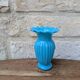 Antique small blue opaline vase with serrated neck and medallion decoration