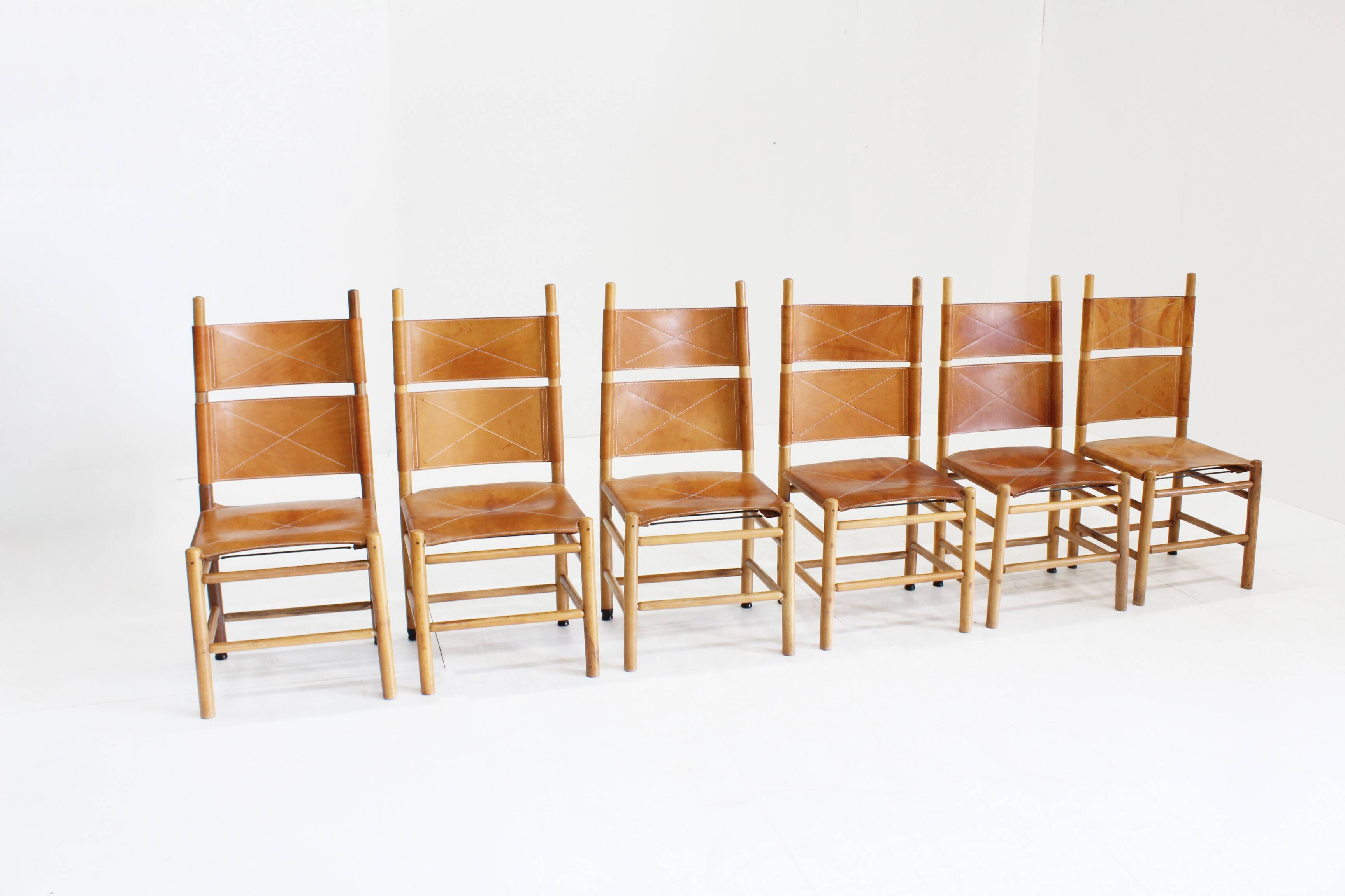 Chaises de salle à manger vintage Kentucky par Carlo Scarpa pour Bernini, années 1970, lot de 6