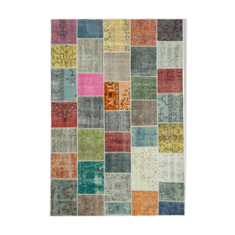 Handwoven anatolian contemporary 205 cm x 298 cm multicolor patchwork carpet