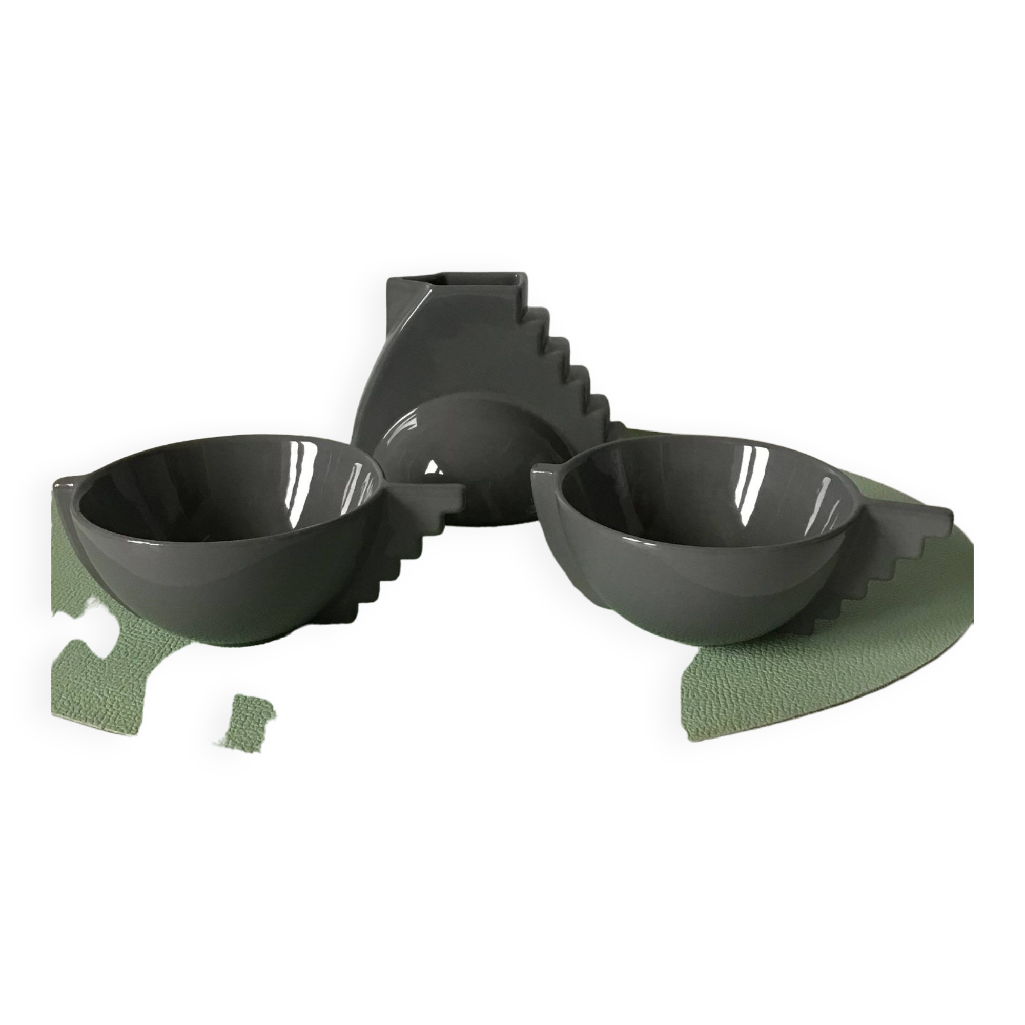 Duo of 2 tea cups with the milk jug created by Pierre Casenove for Salins studio France 1980