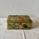 Large metal box - lithograph signed M. Beaudet - bird decoration
