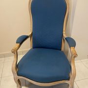Voltaire armchair with cerused wood and blue fabric