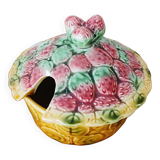 Sarreguemines jam maker in slip, strawberry decoration