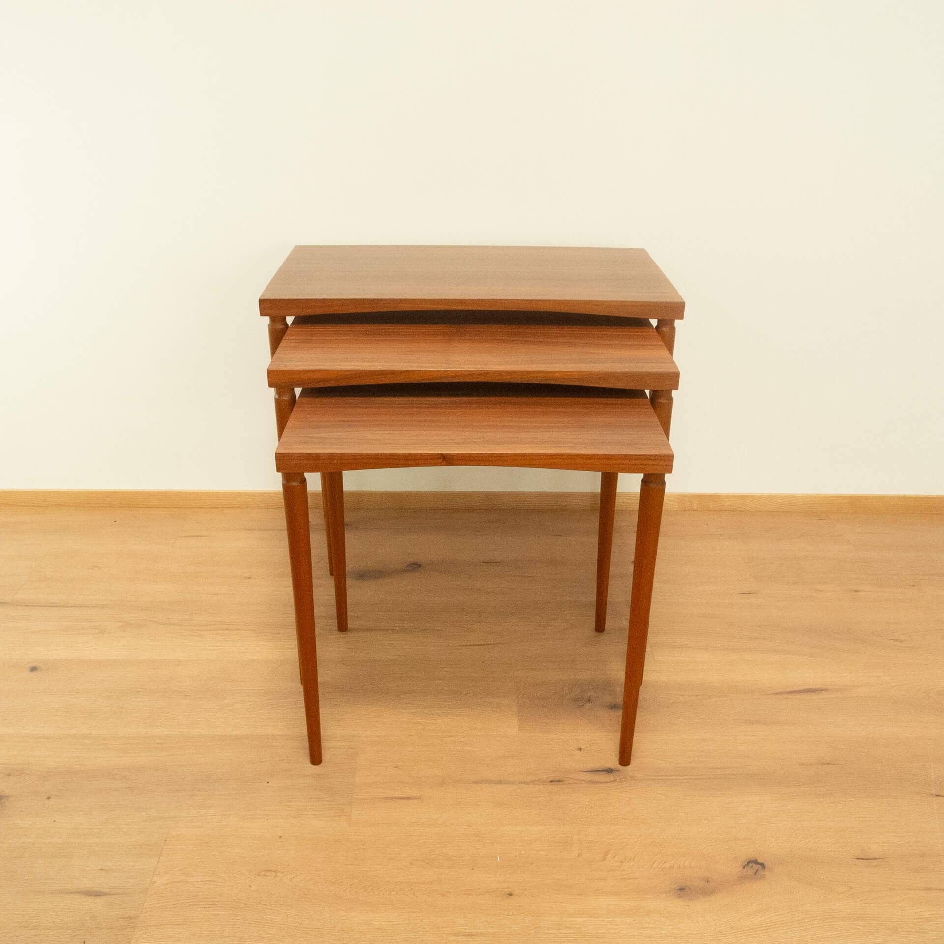 Set of 3 nesting tables, walnut with beech, vintage from the 60s