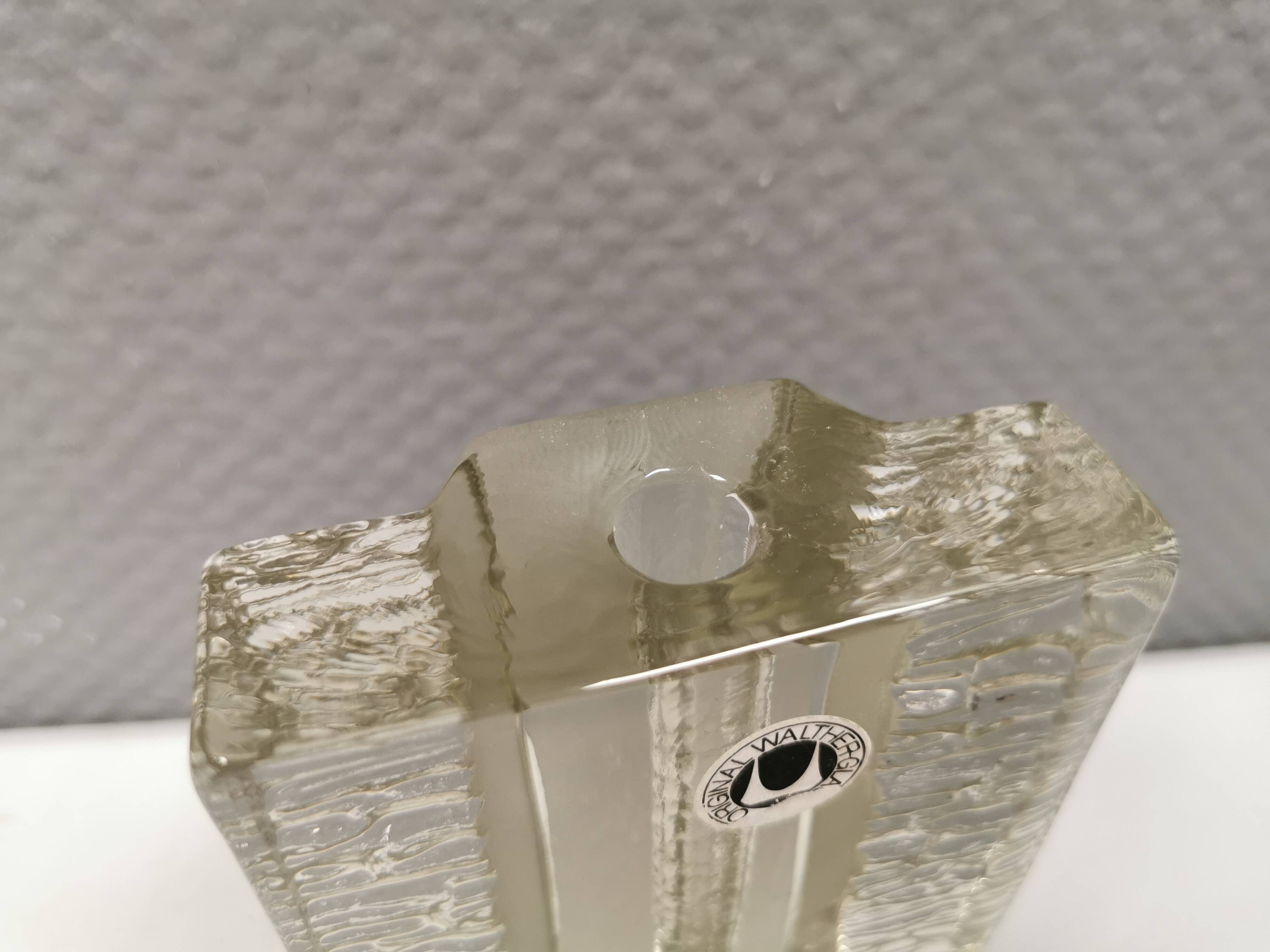 Pukeberg Walther Glass rectangular “solifleur” glass vase with one stem.