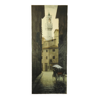 Lithograph "firenze - via dei neri" adelindo tassi