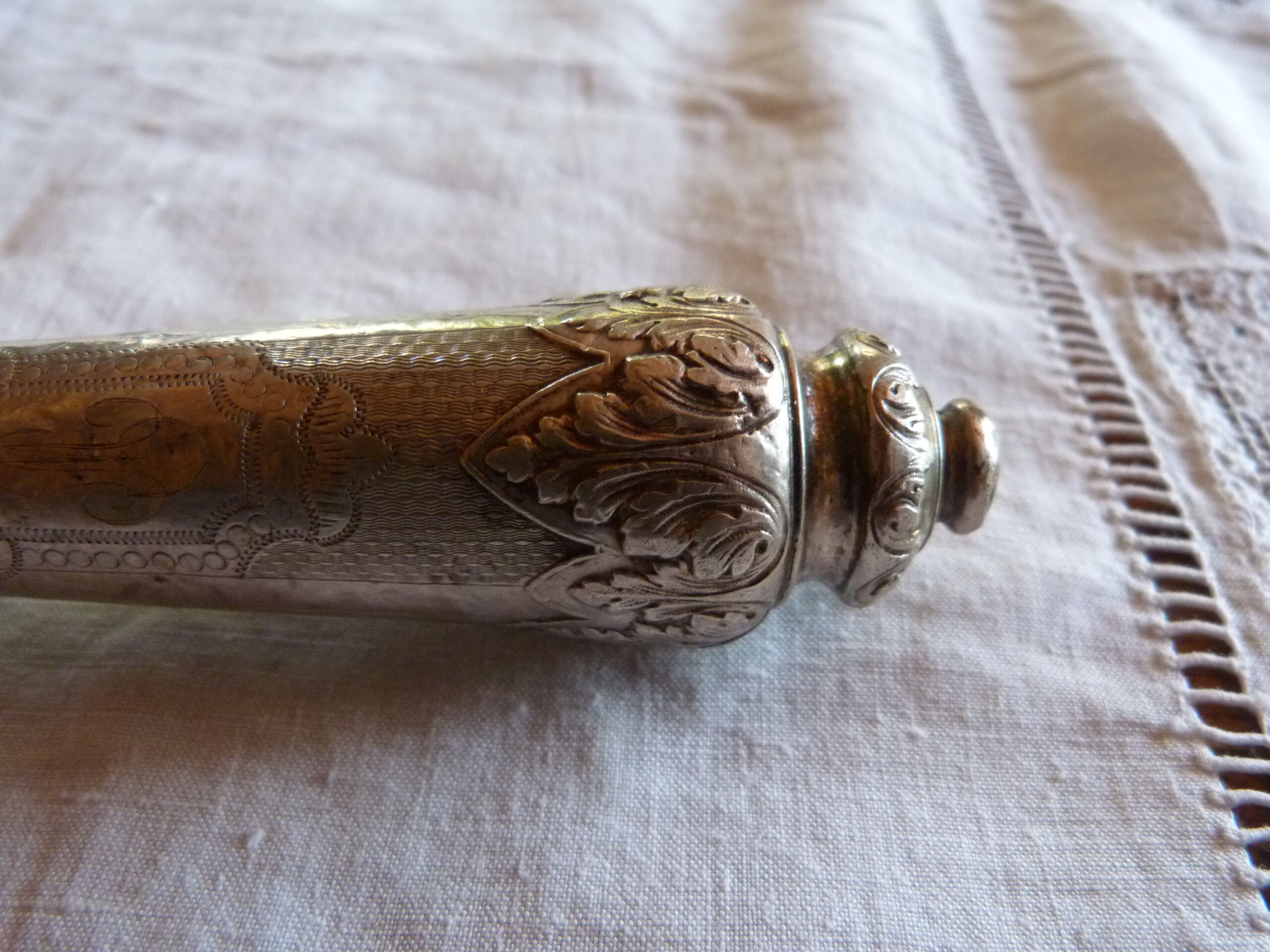 Old meat knife nineteenth century handle silver filled chiseled punch