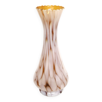 Vase à collerette verre de Clichy blanc et orange