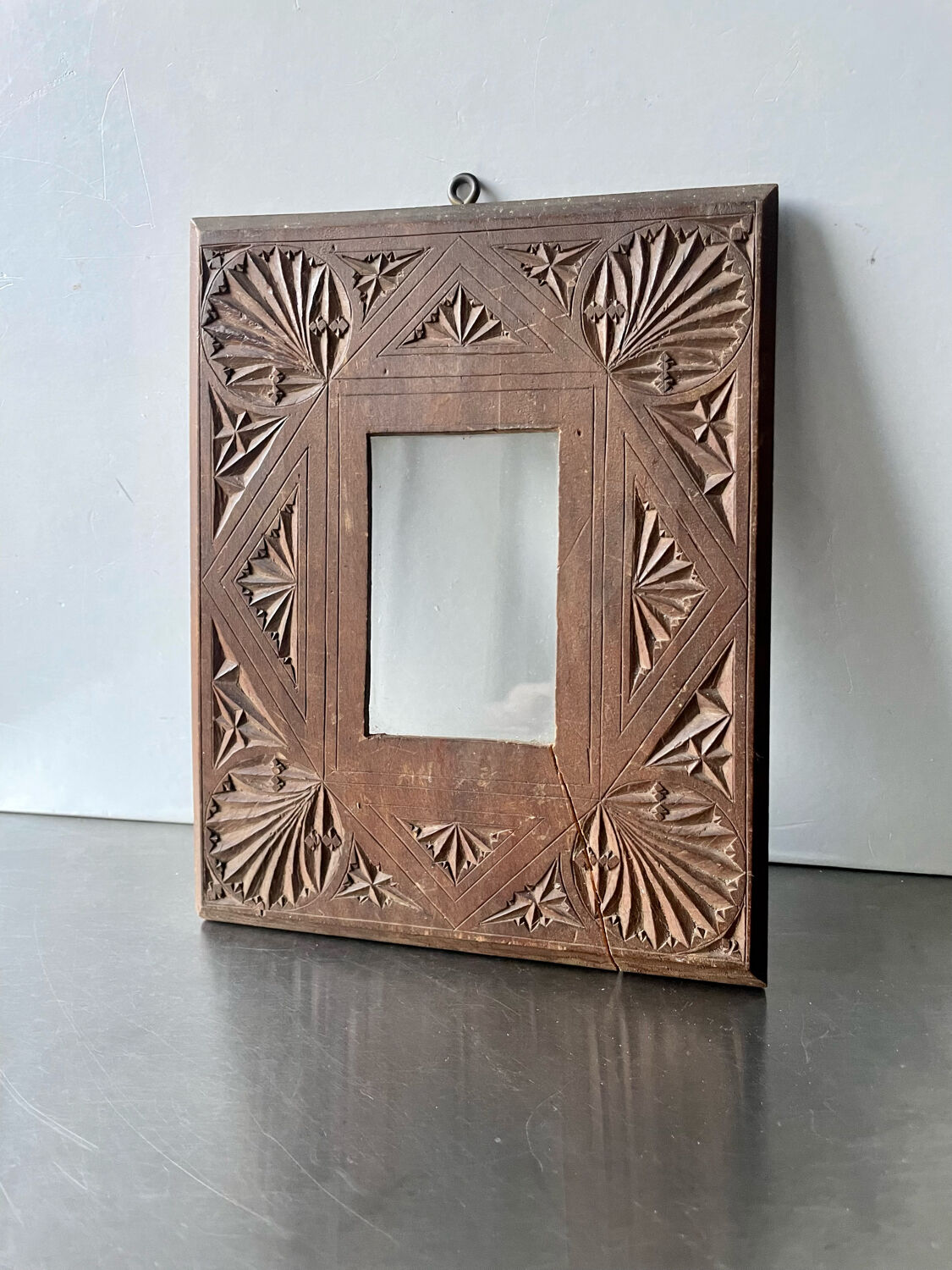 Antique hand carved  frame solid wood  22 cm x 17.5 cm
