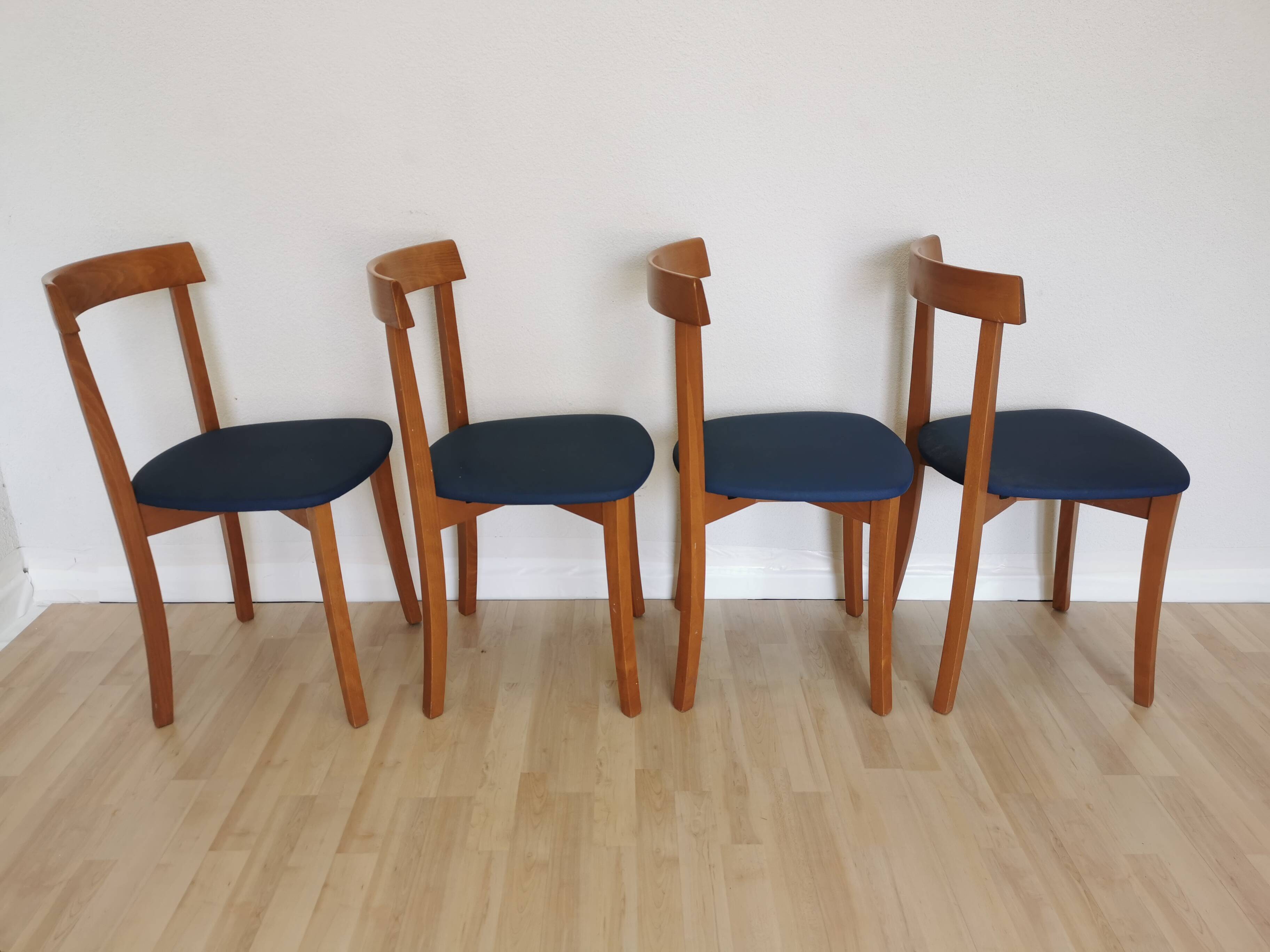 Set of 4 Calligaris Dining Chairs: Mid-Century Italian Design, Blue Fabric