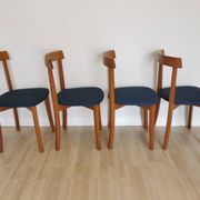 Set of 4 Calligaris Dining Chairs: Mid-Century Italian Design, Blue Fabric