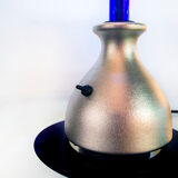 Table lamp with aluminum base and blue glass lampshade Italy Years'2000