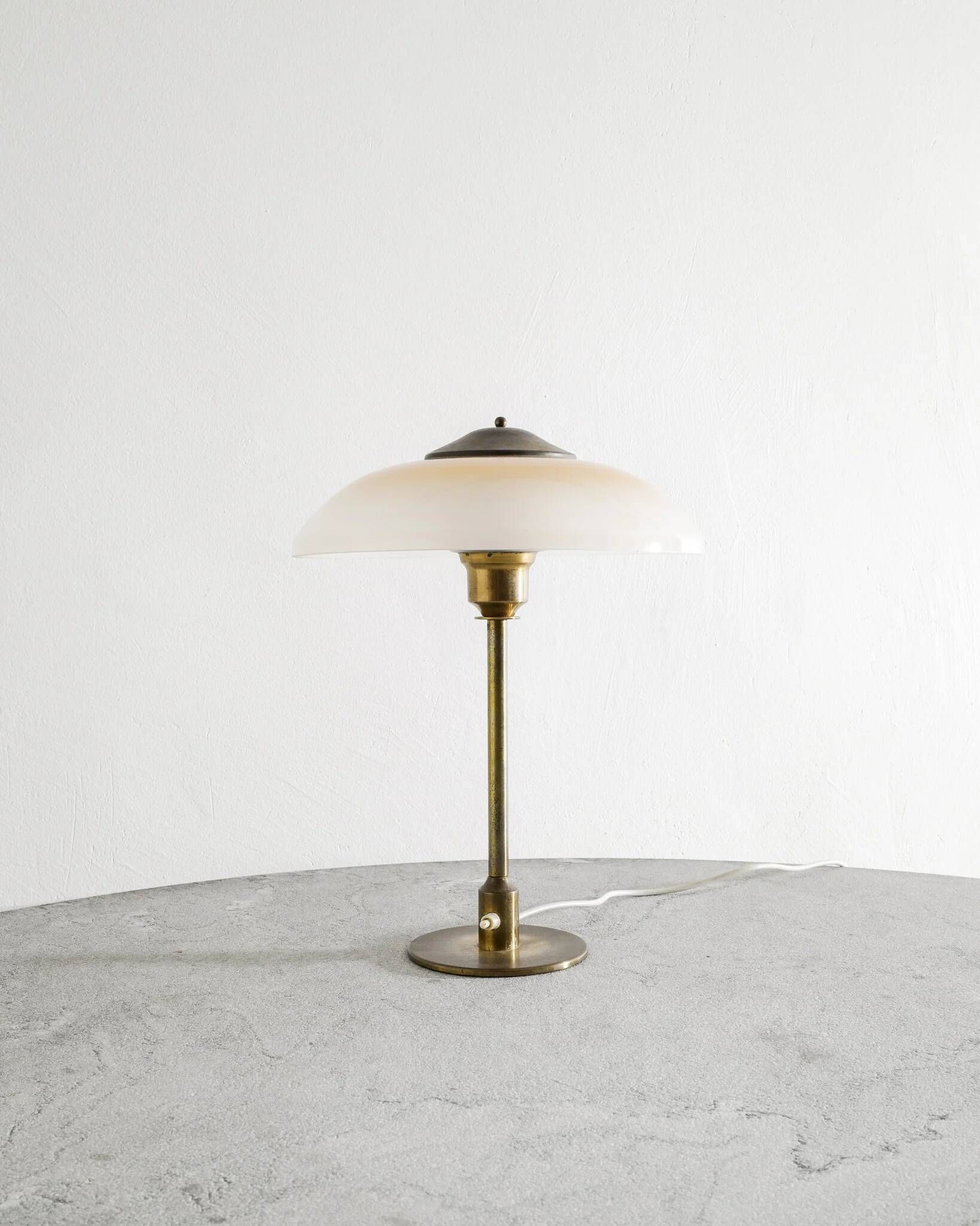 Vintage Danish Mid Century Fog & Mørup Table Lamp in Brass & Glass, 1950s