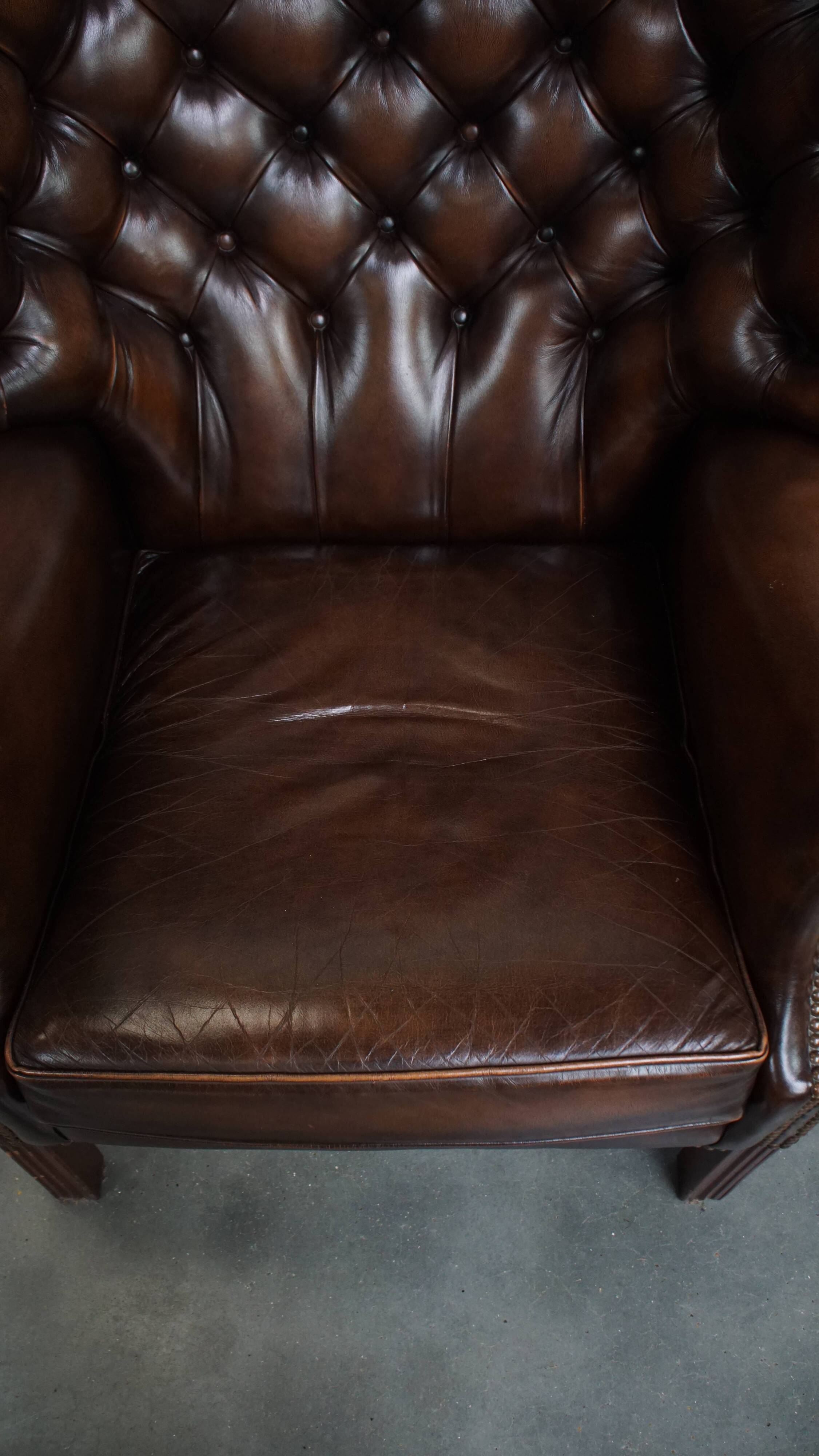 Dark Brown Cowhide  Leather Chesterfield Wingback Chair