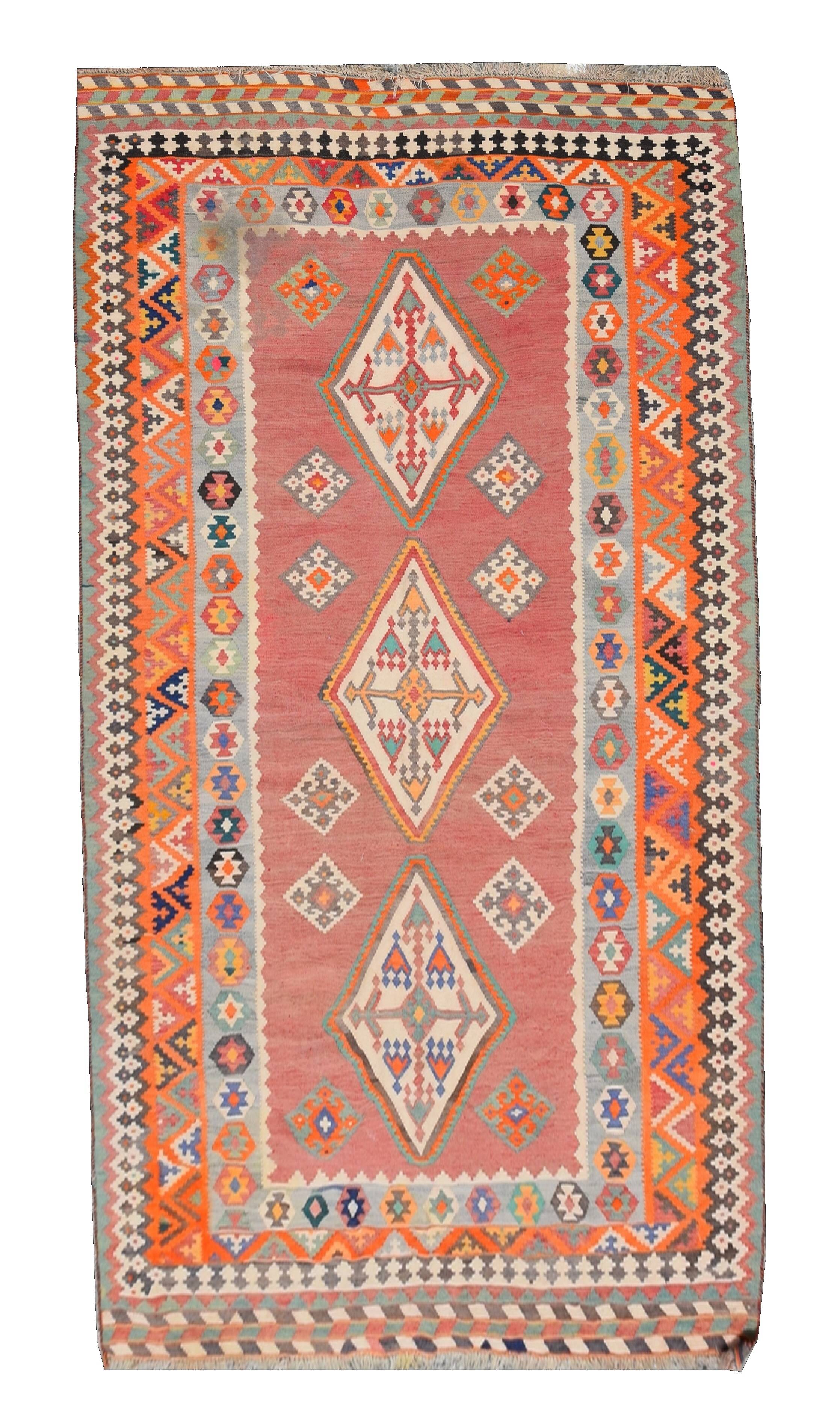Oriental Kilim Rug Shiraz Gashgaï Antique: 1.50 X 2.85 Metres -