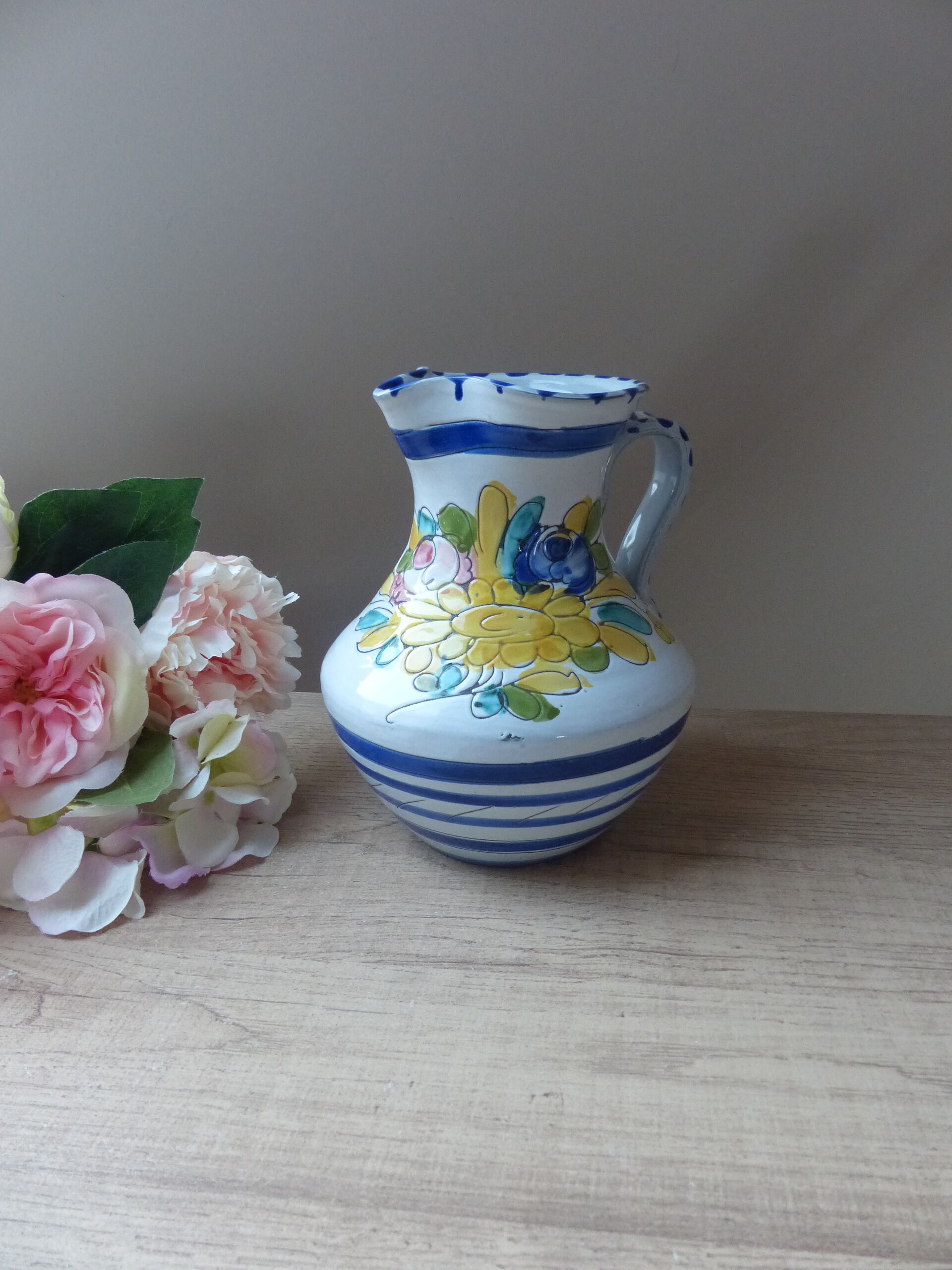 Pitcher ceramic decoration hand-painted vintage